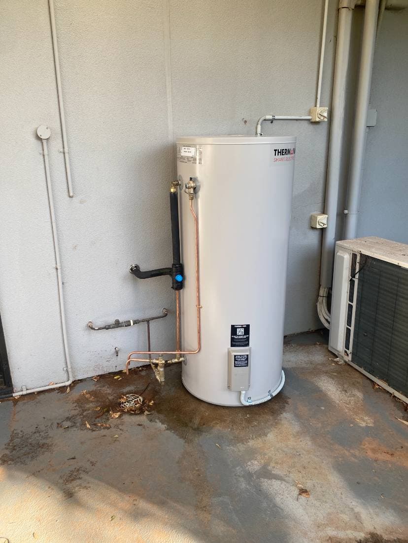 Electric hot water system in an Adelaide backyard